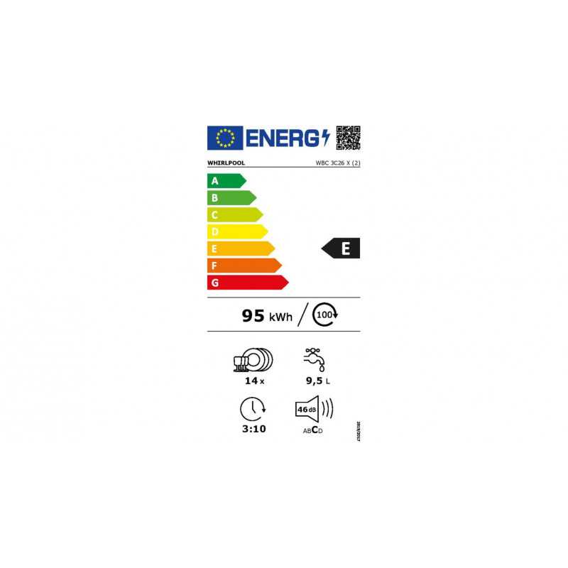 Lave-vaisselle encastrable WHIRLPOOL 14 Couverts 59cm E, 1034822