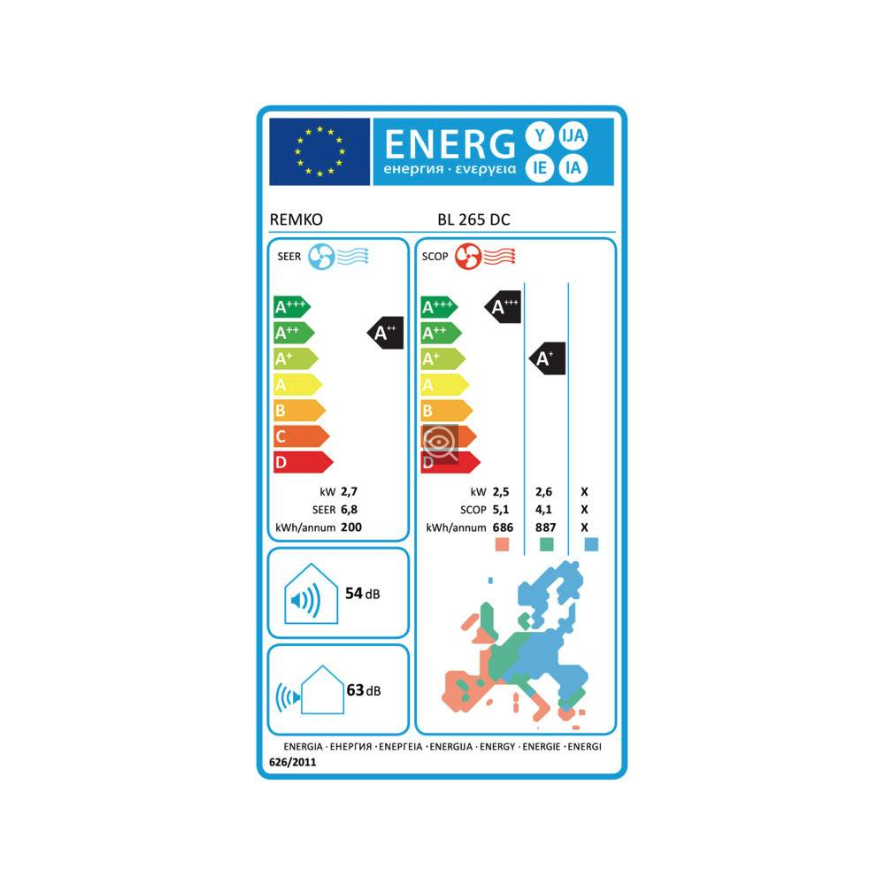 Climatiseur mural réversible REMKO BL 265 DC Inverter 2,7 kW – Kit de liaison rapide 5 m