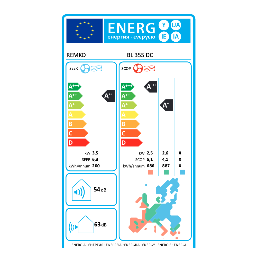 Climatiseur mural réversible REMKO BL 355 DC Inverter 3,5 kW – Kit de liaison rapide 8 m