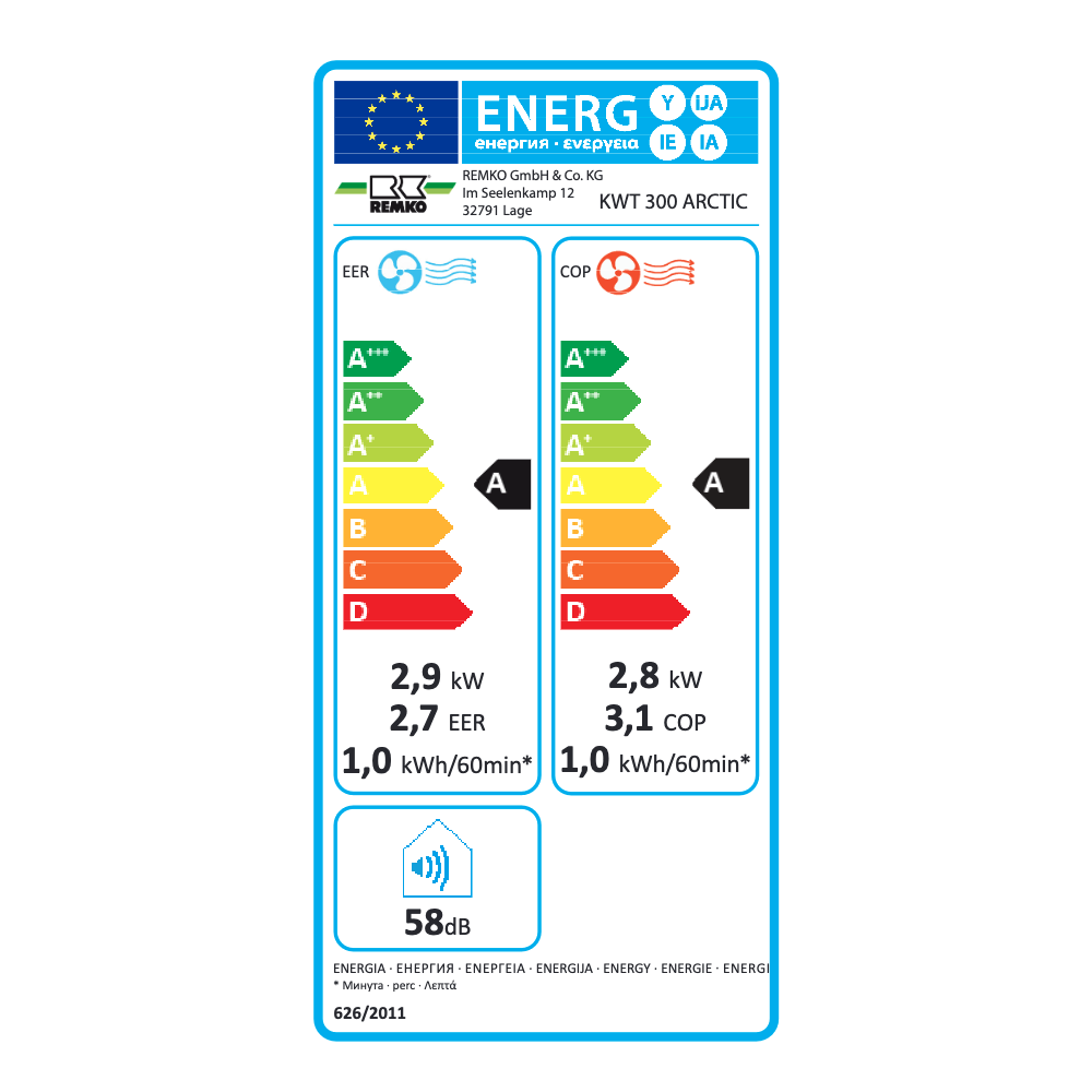 Climatiseur réversible mural monobloc 2,9kW pompe à chaleur KWT 300 ARCTIC Remko