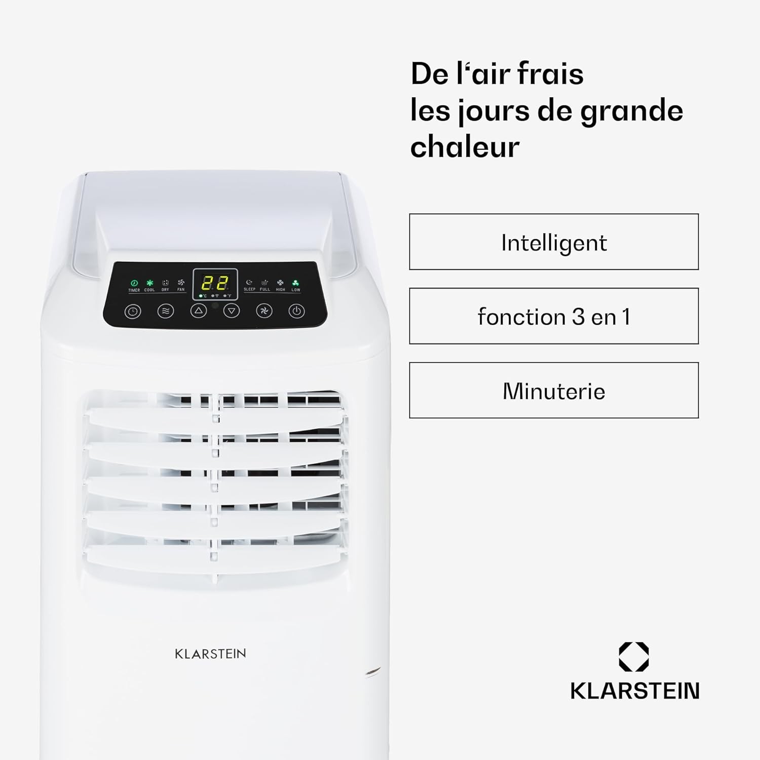 Climatiseur portable Klarstein Pure Blizzard Smart 9000 BTU, déshumidificateur R290, 44 m², 50 DB (Classe énergétique A)
