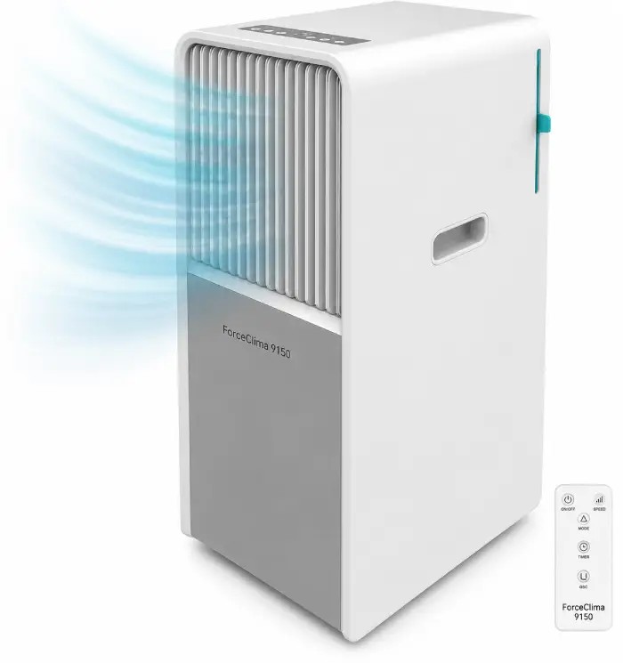 ForceClima 9150 Style Climatiseur Portable 9000 BTU – 4 Modes, 2 Vitesses, LED, Minuterie, Roues 360°, Surface 16 m²
