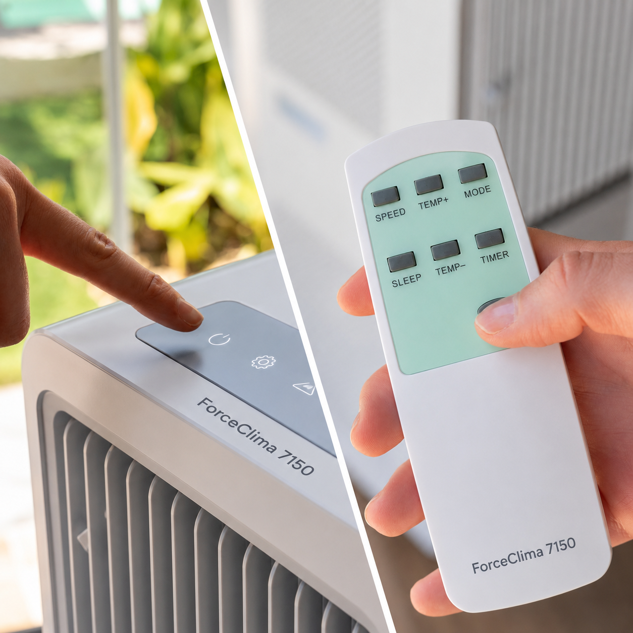 ForceClima 7150 Style – Climatiseur portable 7000 BTU avec LED, 4 modes, 2 vitesses, minuterie et roues 360° – jusqu’à 14 m²