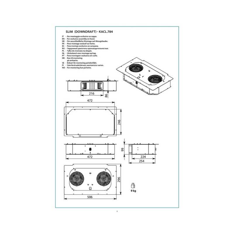 Hotte sans moteur moteur Falmec Solution Moteur INT Recyclage Downdraft 600m3 H 125007