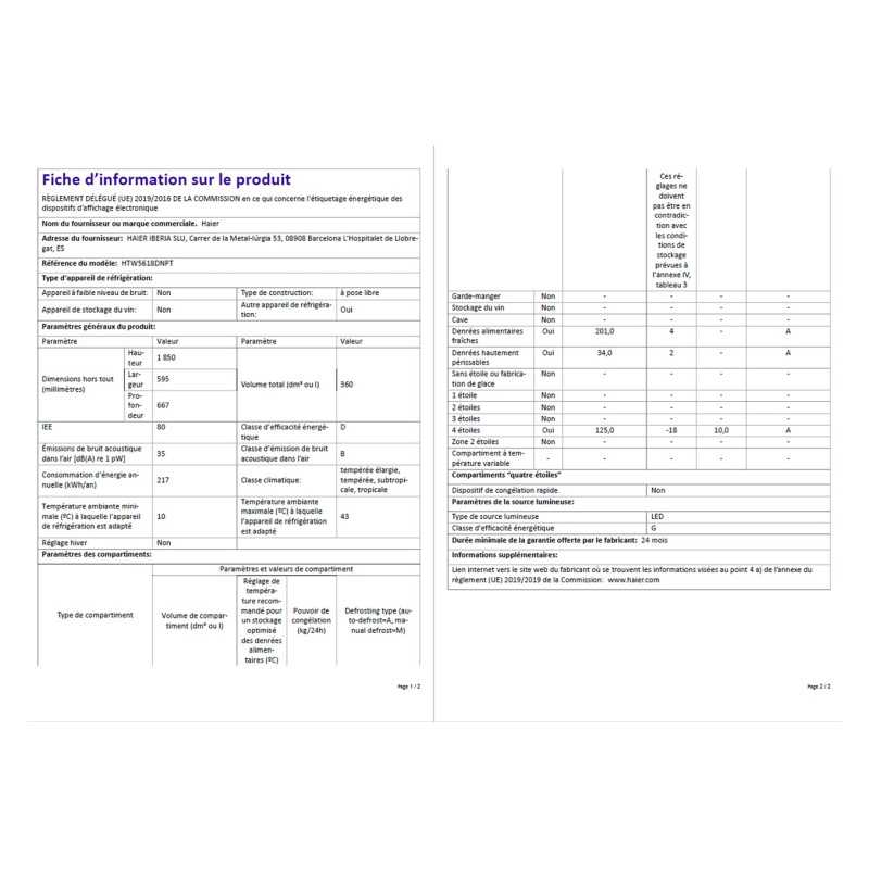 Refrigerateur congelateur en bas Haier HTW5618DNPT