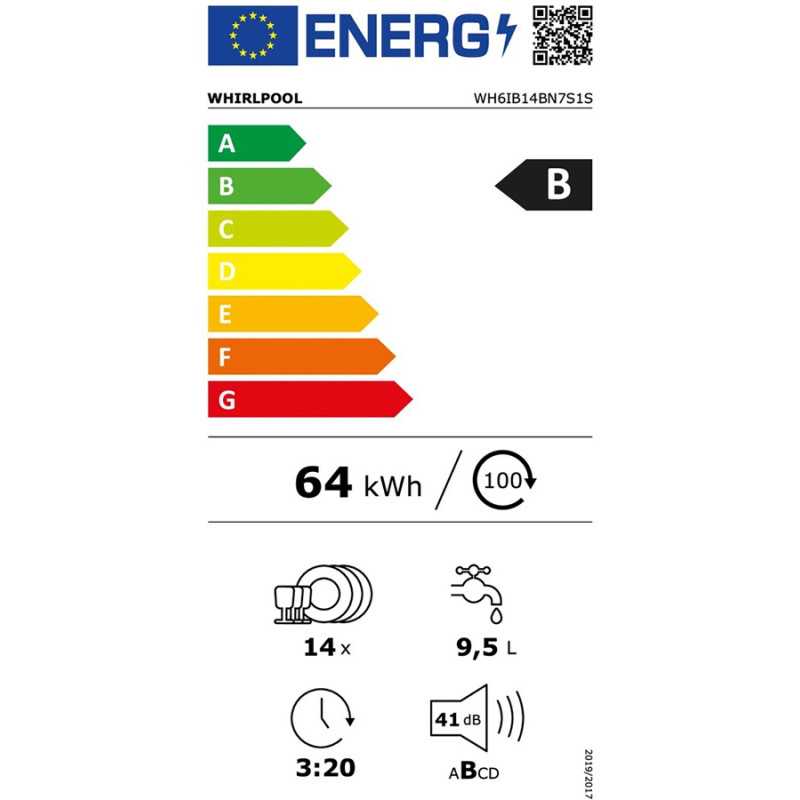 Lave vaisselle Whirlpool WH6IB14BN7S1S ENCASTRABLE 60 CM