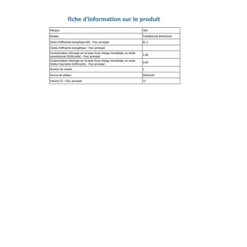 Four encastrable Aeg TS6PB521AB