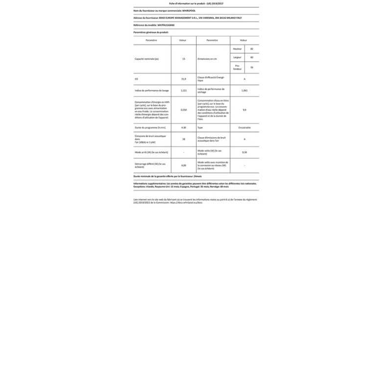 Lave vaisselle encastrable Whirlpool LV integrable bandeau, 60 cm