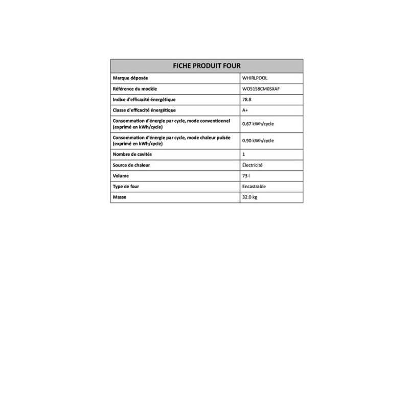 Four encastrable Whirlpool WO51S8CM0SXAF Absolute