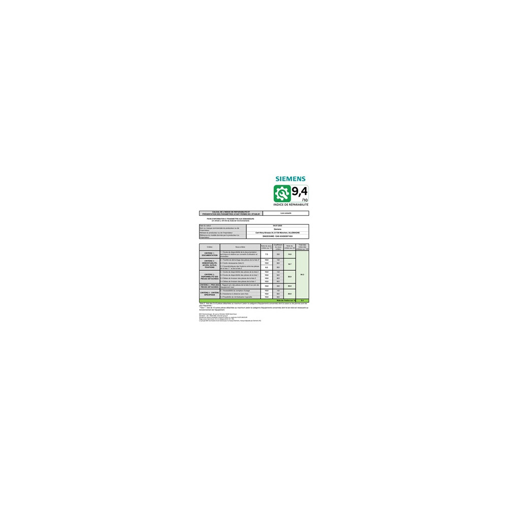 Lave vaisselle encastrable Siemens SN63EX04ME tout intégrable