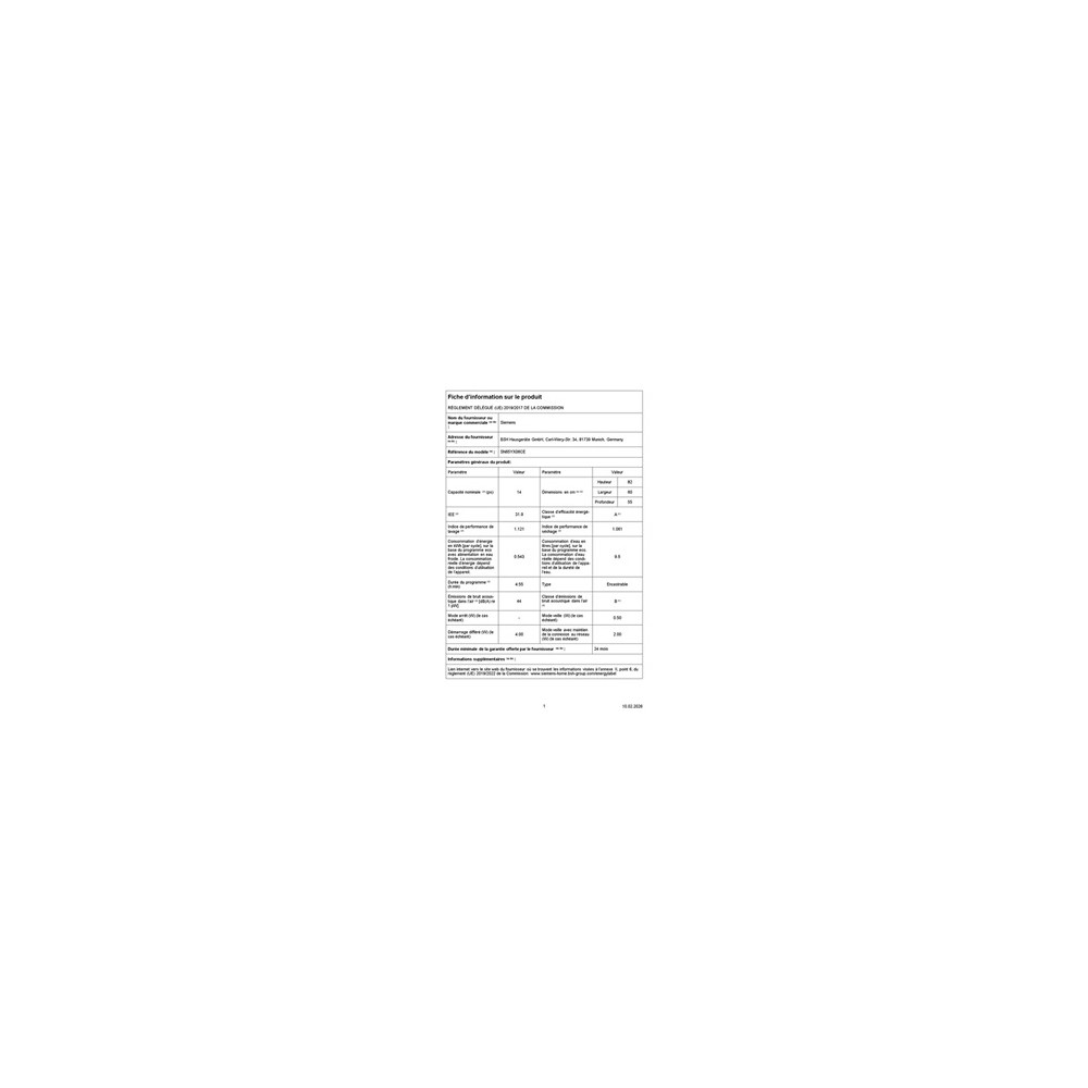 Lave vaisselle encastrable Siemens SN65YX06CE 60 cm Tout intégrable