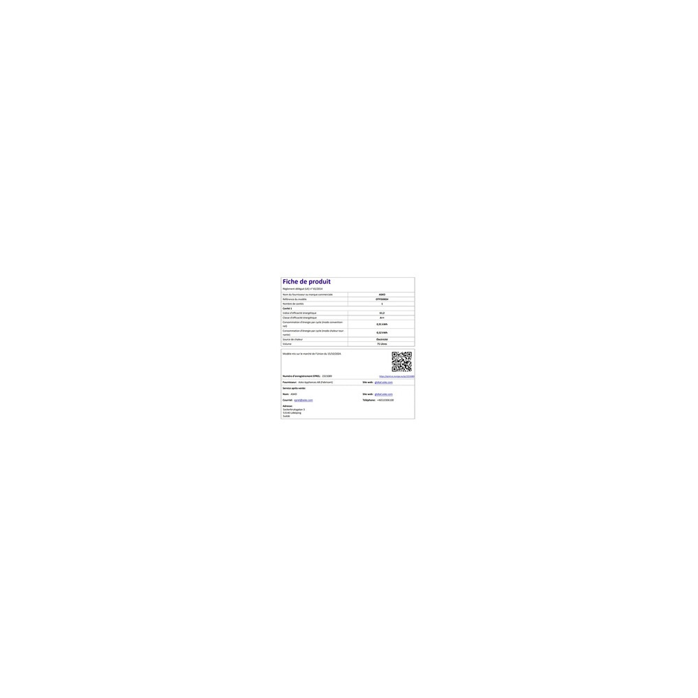Four encastrable Asko OTP26BGH Noir