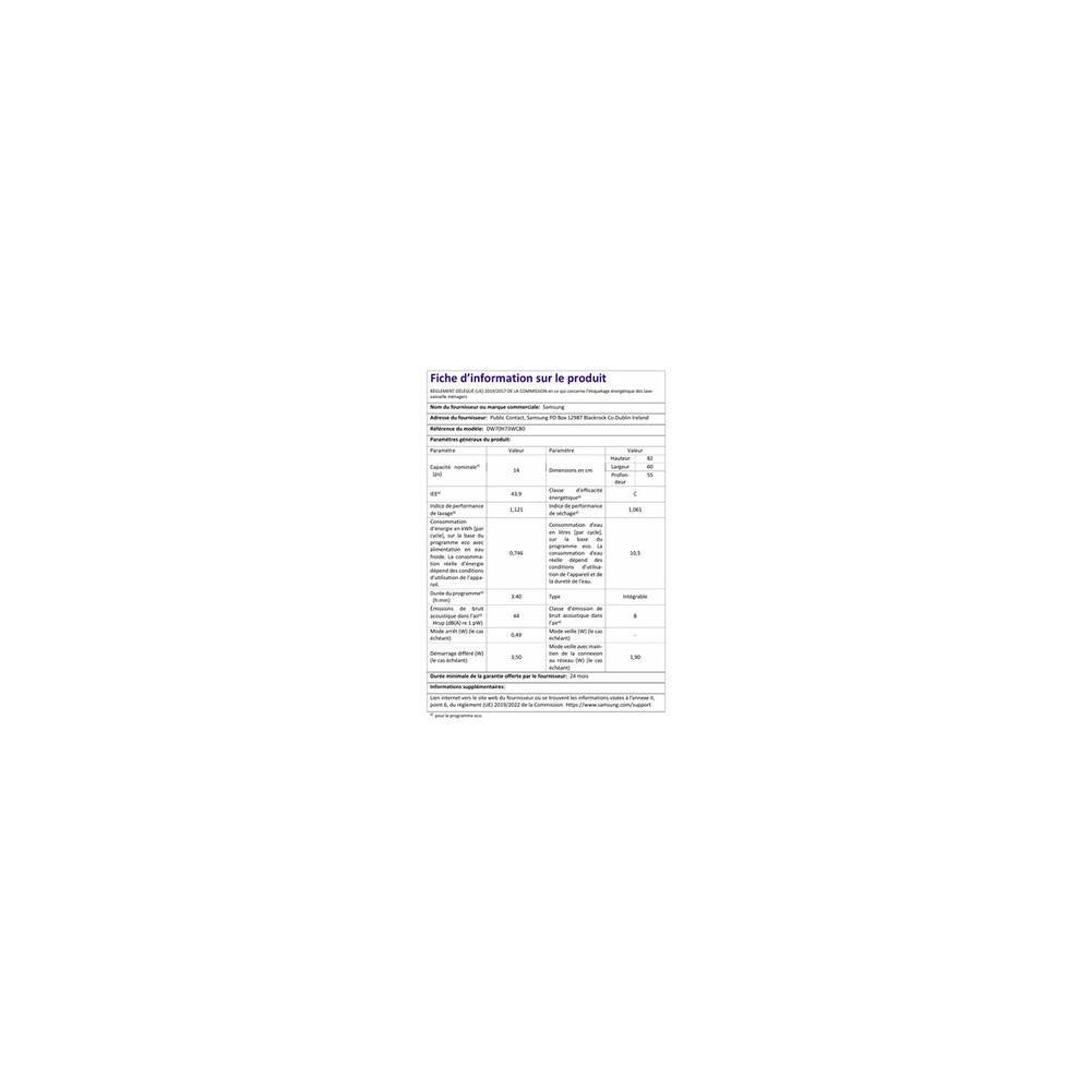 Lave vaisselle encastrable Samsung Lave vaisselle encastrable Samsung DW70H73WCB0