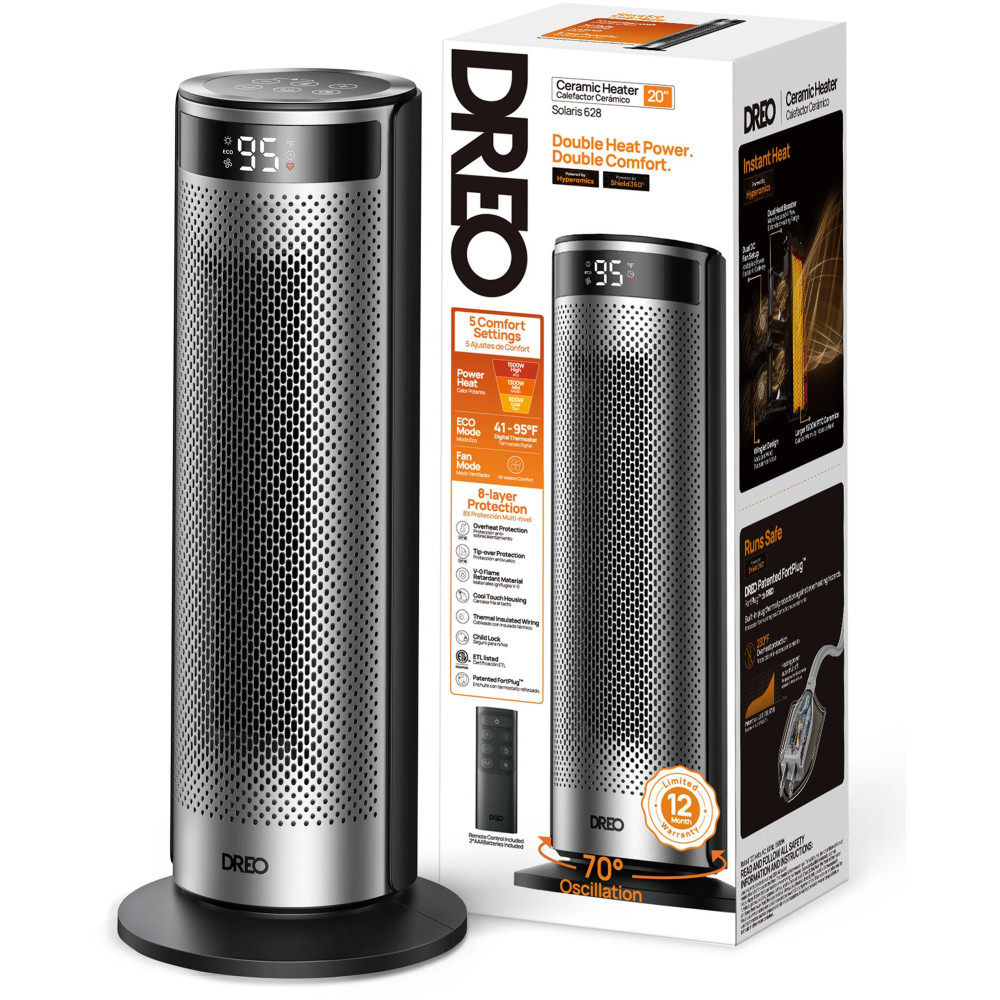 Chauffage d'appoint - Hyperamic - 1500 W - Dreo - Solaris 628 - Colonne - Noir