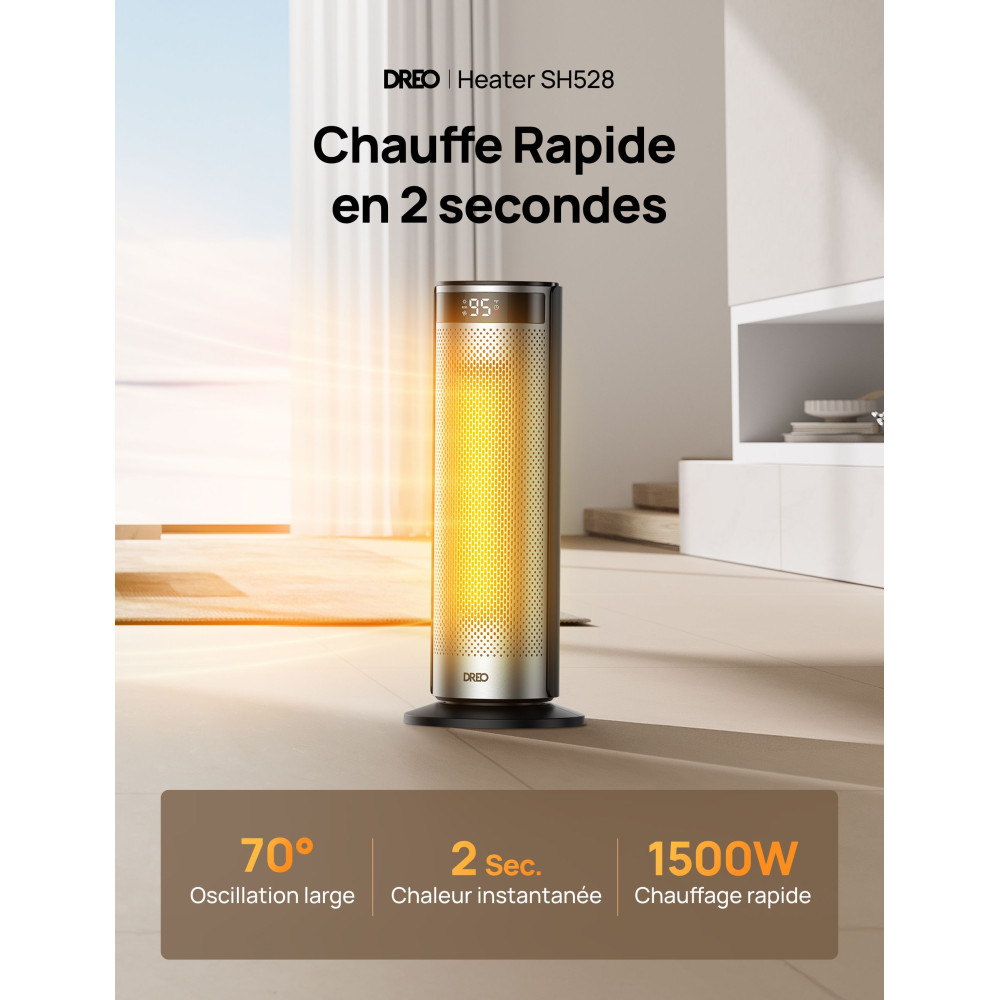Chauffage d'appoint - Hyperamic - 1500 W - Dreo - Solaris 628 - Colonne - Noir
