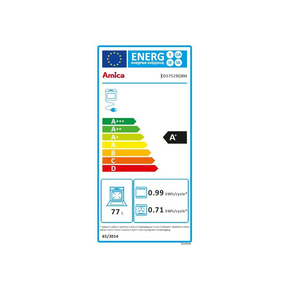 Four encastrable - Pyrolyse + Hydro clean - AMICA - ED57529QBM - Noir mat - Porte froide - 77 L - 59,5 x 59,5 x 59,5 cm