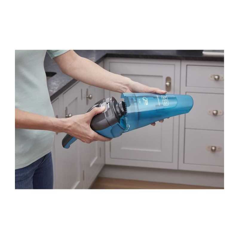 BLACK+DECKER WDC215WA-QW - Aspirateur a main - Dustbuster Lithium Eau et poussiere 7,2V - Indicateur LED - Bleu