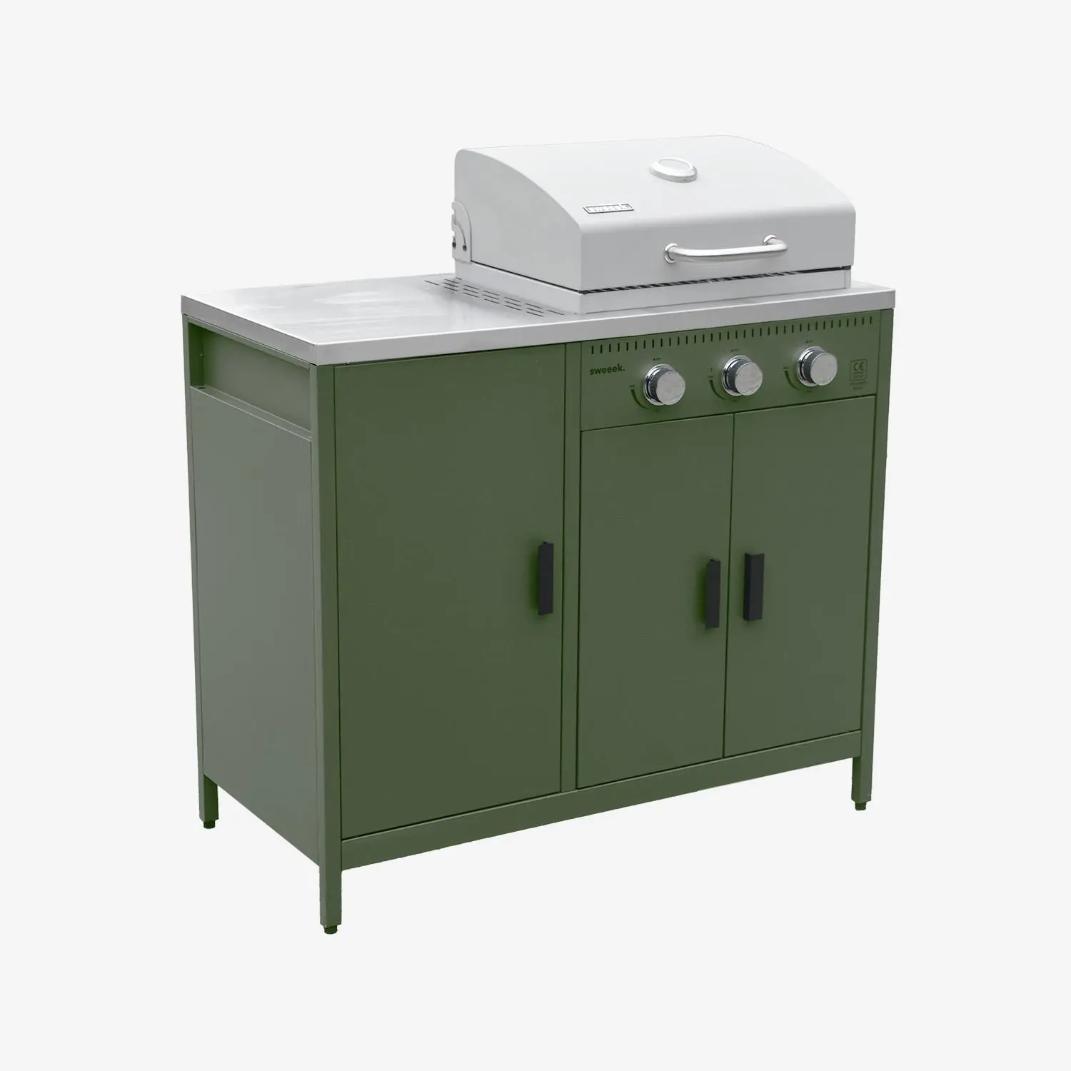 Barbecue gaz 3 brûleurs sur pieds, 3 portes, thermomètre