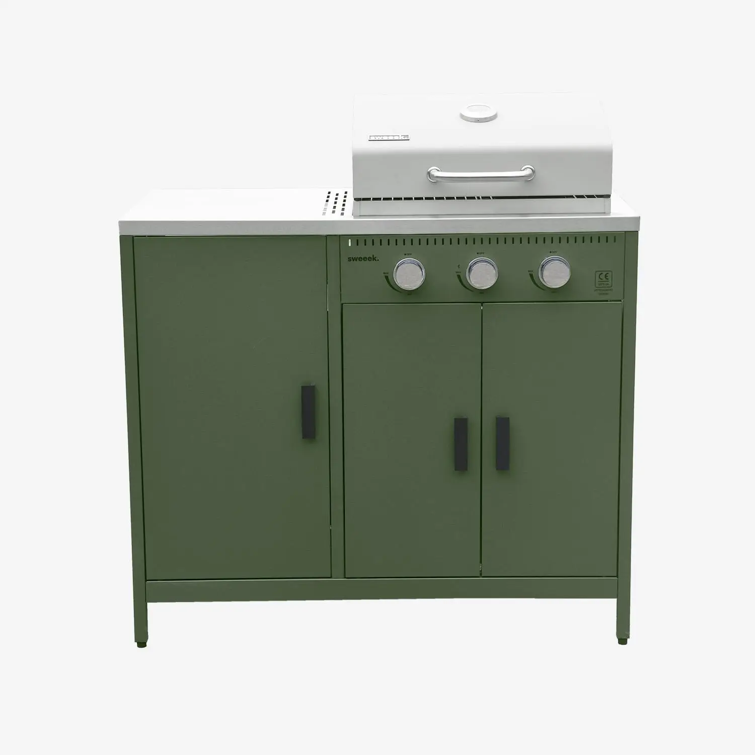 Barbecue gaz 3 brûleurs sur pieds, 3 portes, thermomètre