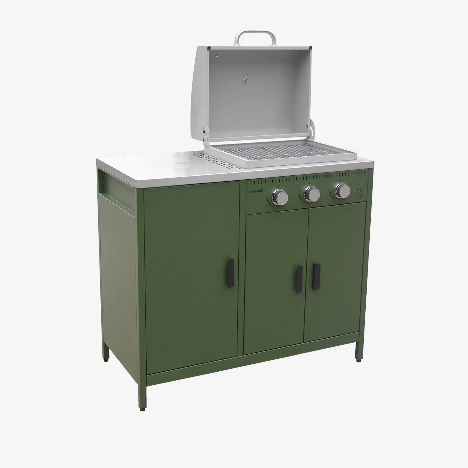 Barbecue gaz 3 brûleurs sur pieds, 3 portes, thermomètre
