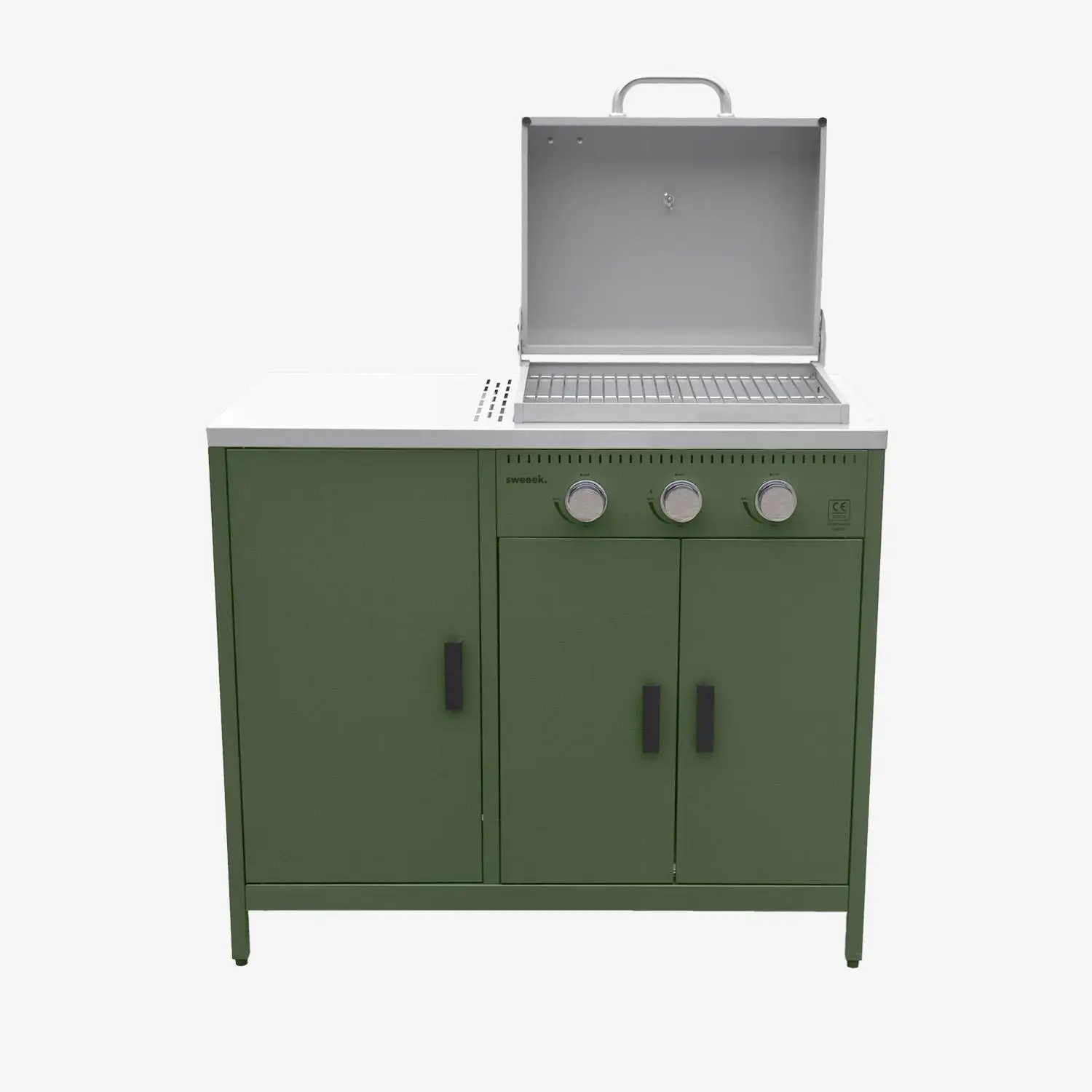 Barbecue gaz 3 brûleurs sur pieds, 3 portes, thermomètre