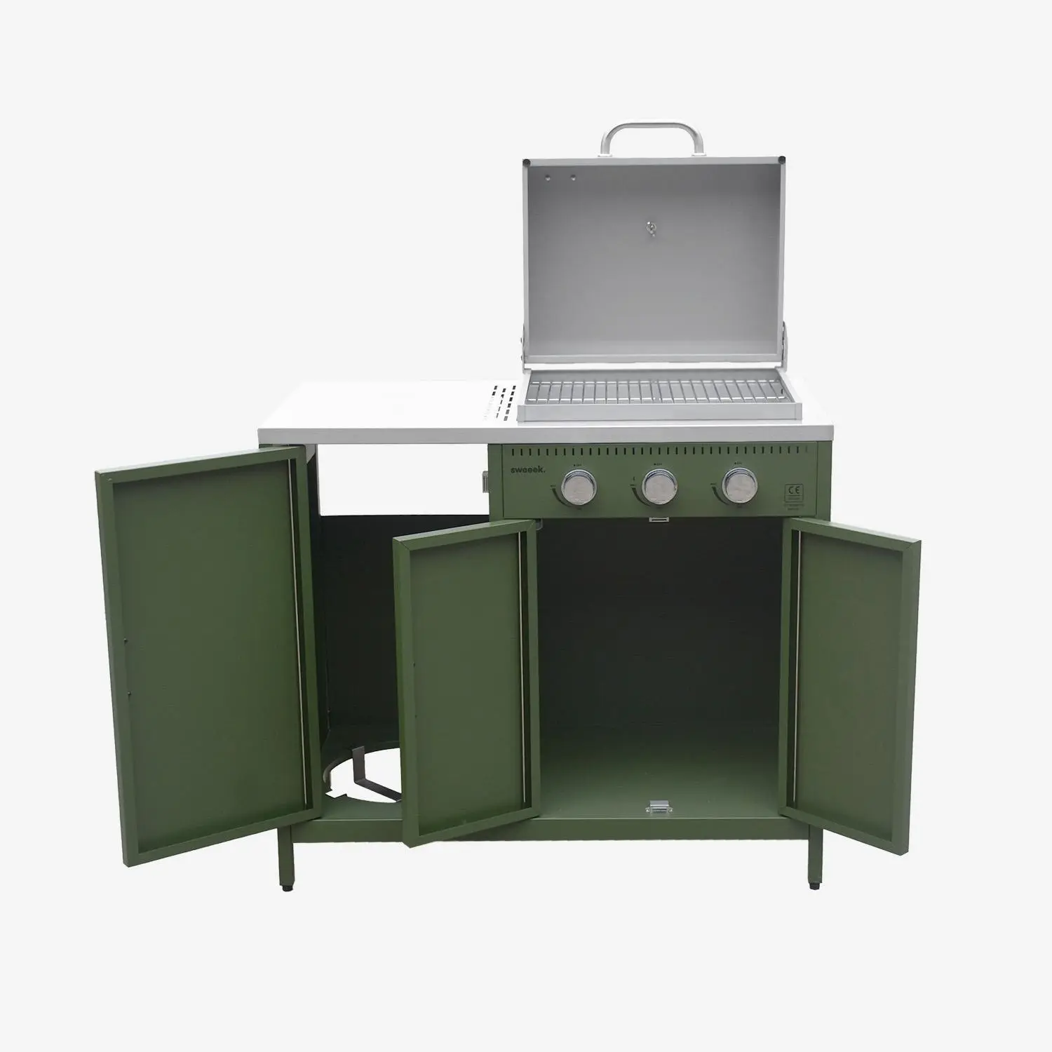 Barbecue gaz 3 brûleurs sur pieds, 3 portes, thermomètre