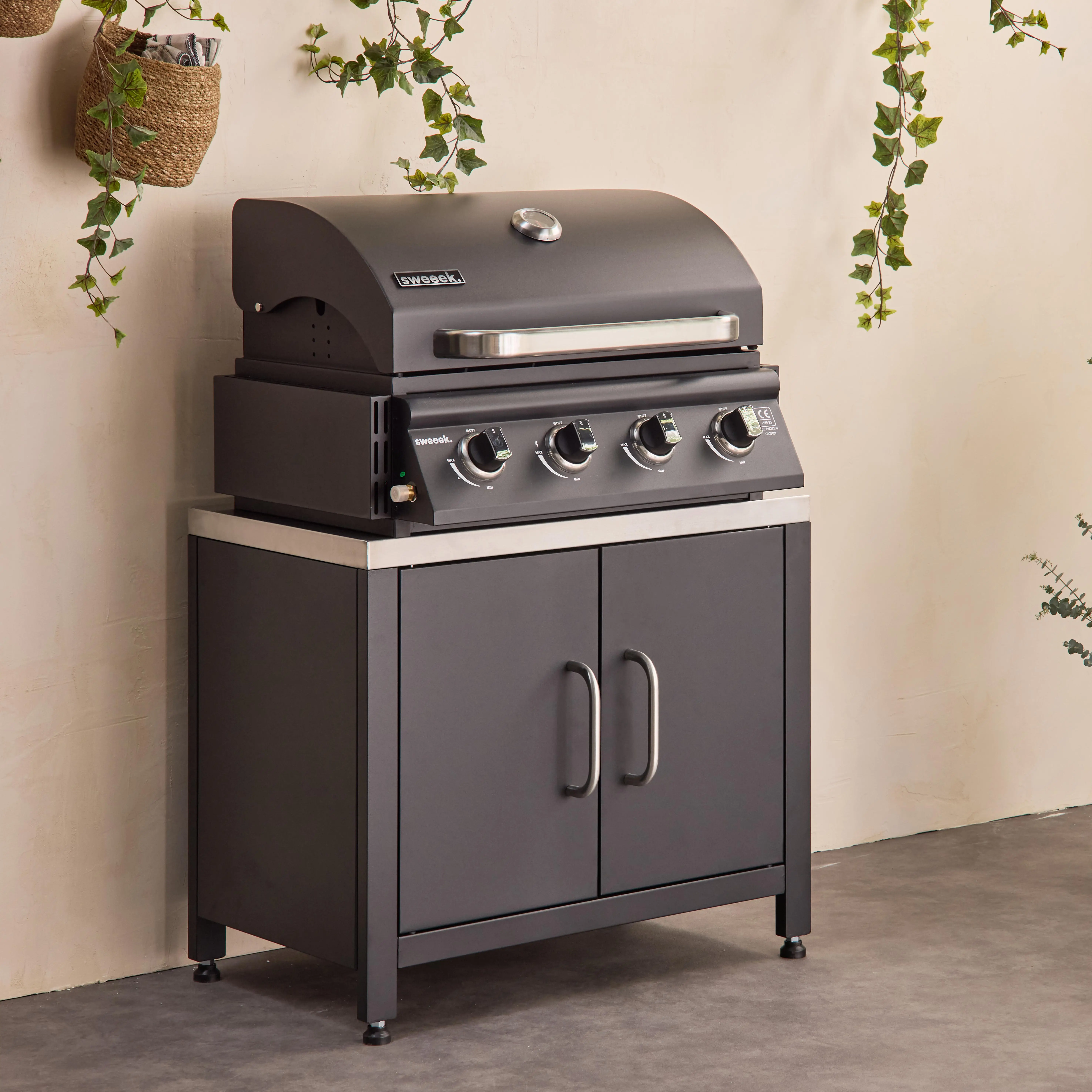 Cuisine extérieure acier inoxydable avec barbecue gaz 4 brûleurs à poser