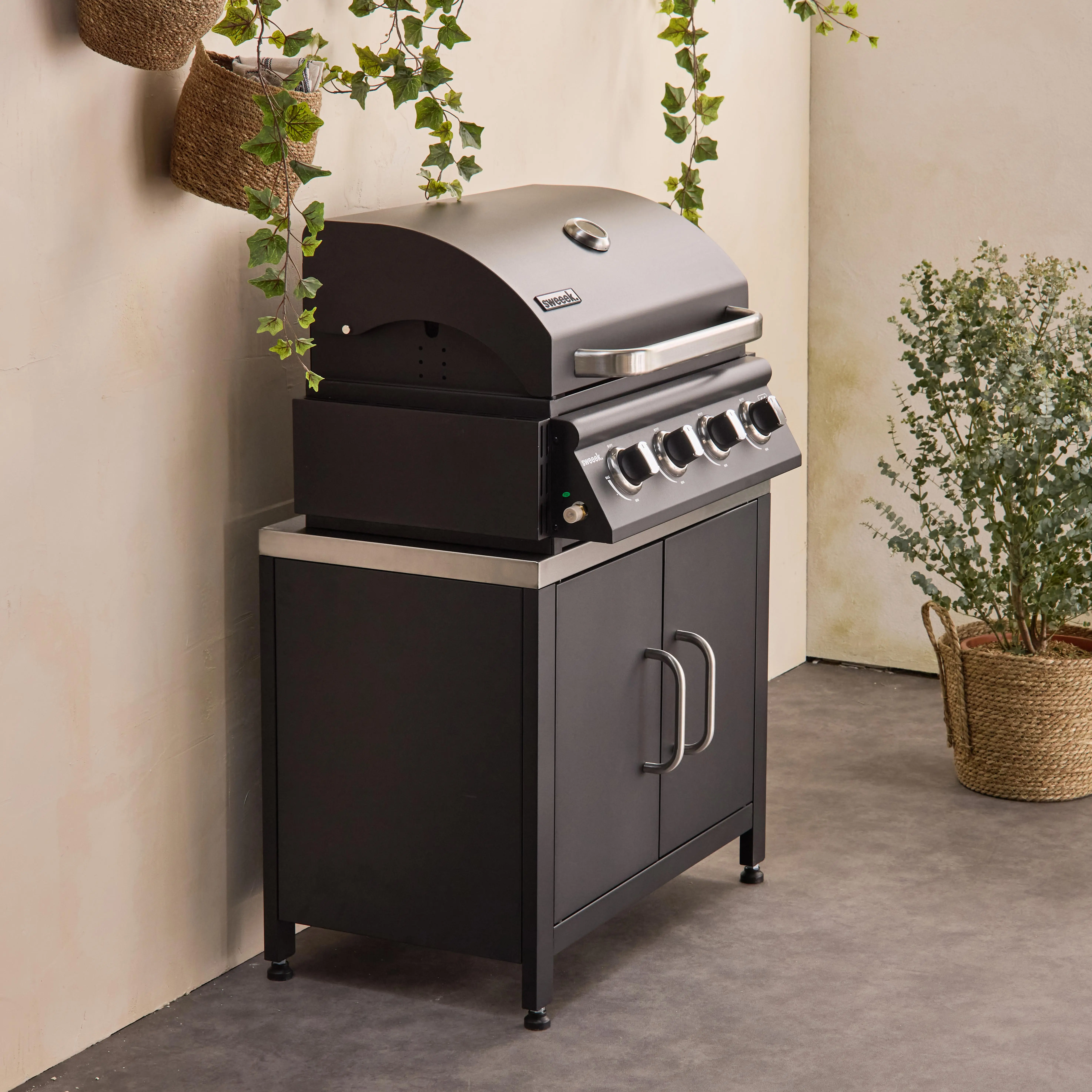 Cuisine extérieure acier inoxydable avec barbecue gaz 4 brûleurs à poser