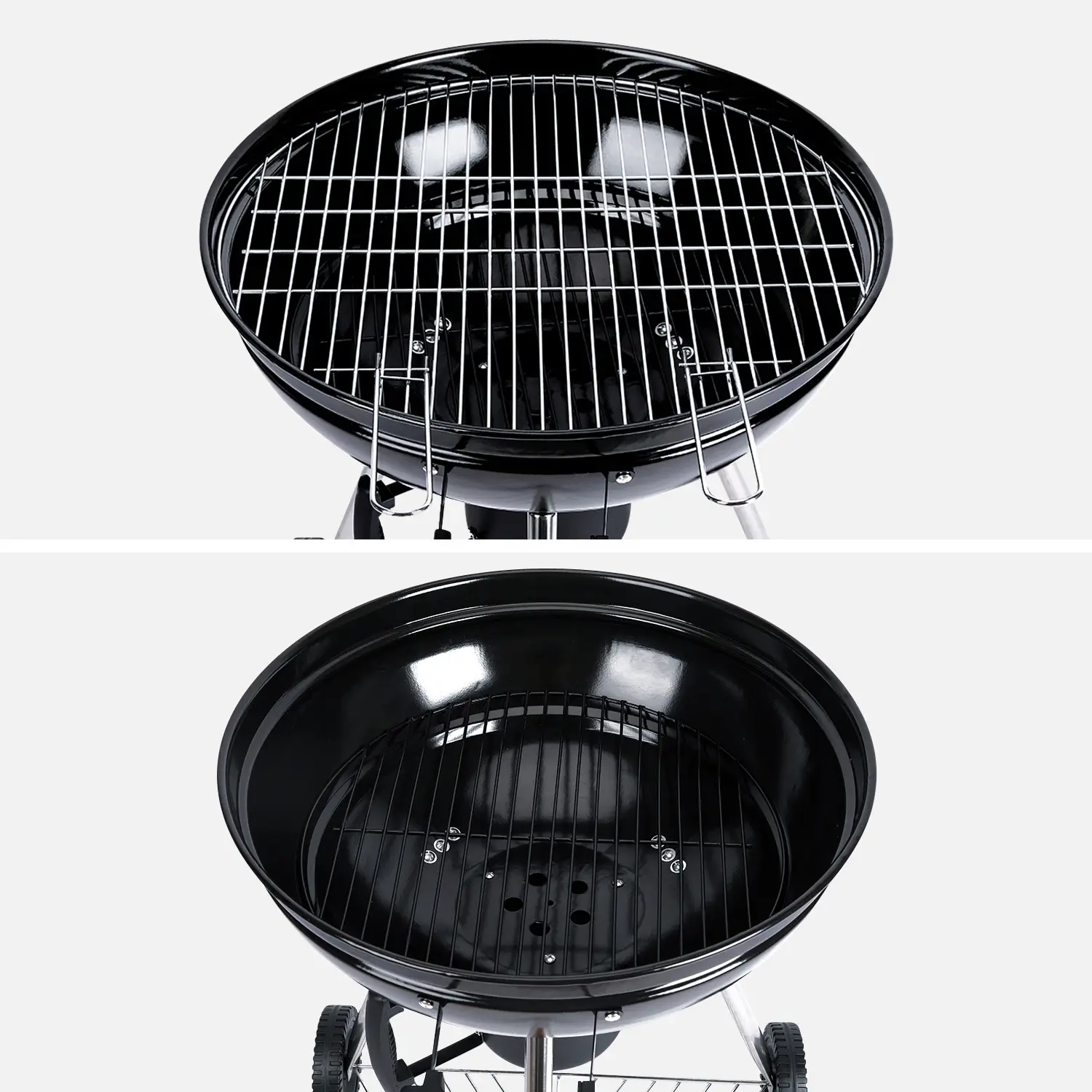 Barbecue boule charbon de bois, grill et fumoir Ø57cm avec roues