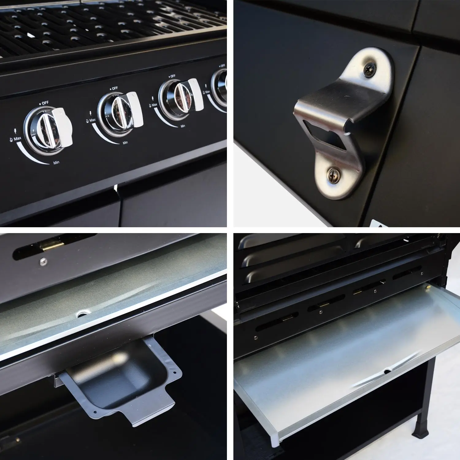 Barbecue gaz 6 brûleurs + 1 feu latéral avec roues, tablettes et thermomètre