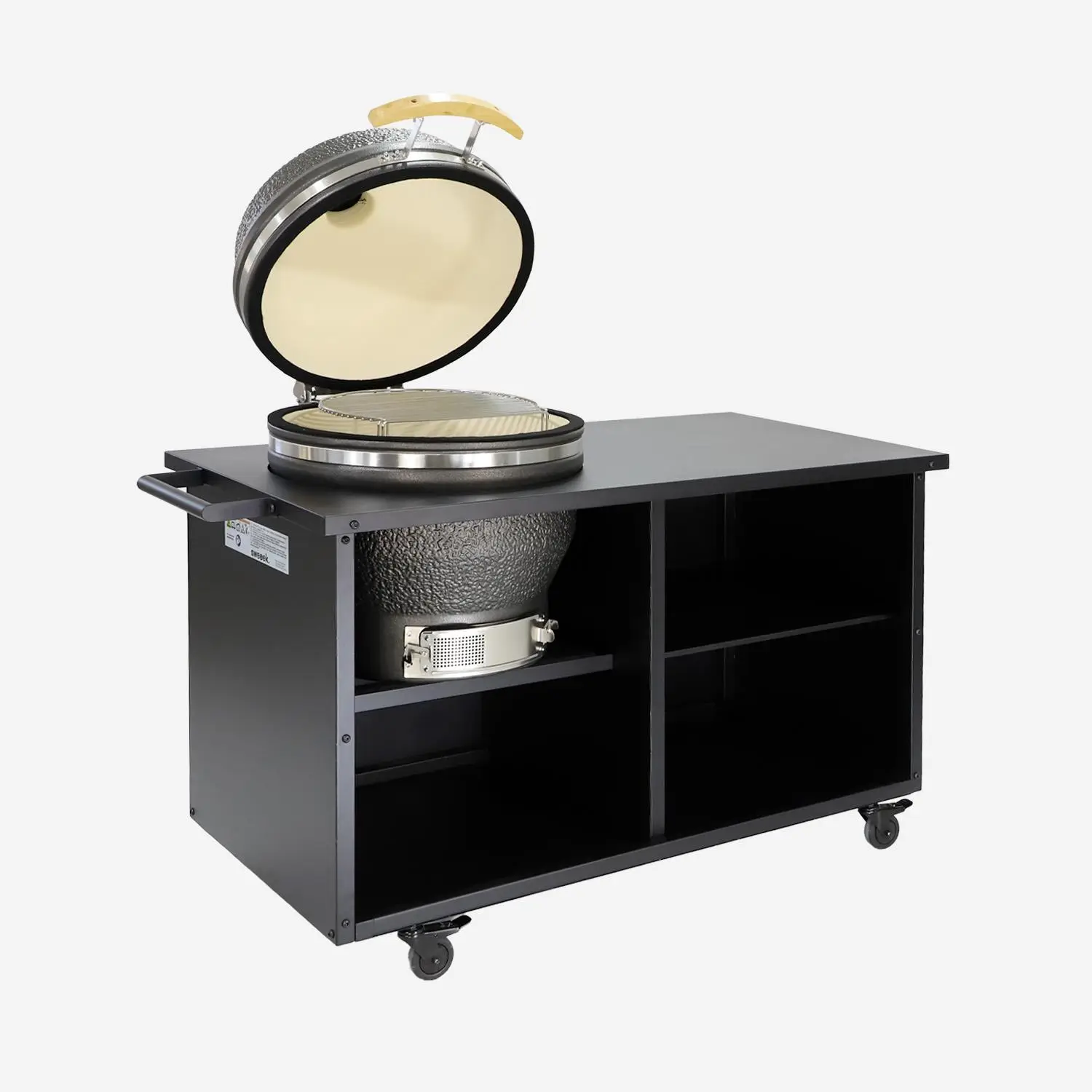 Barbecue kamado charbon de bois, fumoir avec desserte