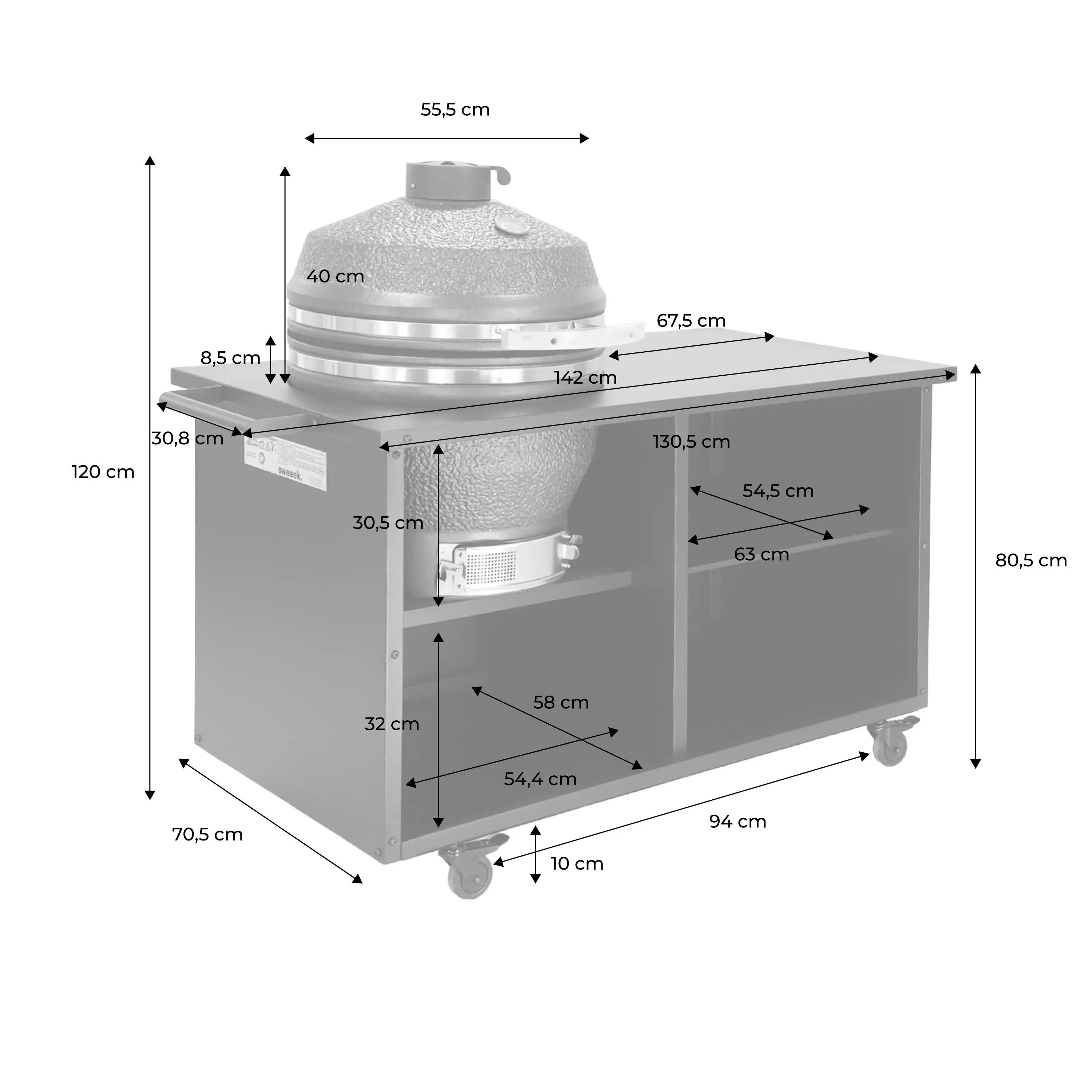 Barbecue kamado charbon de bois, fumoir avec desserte