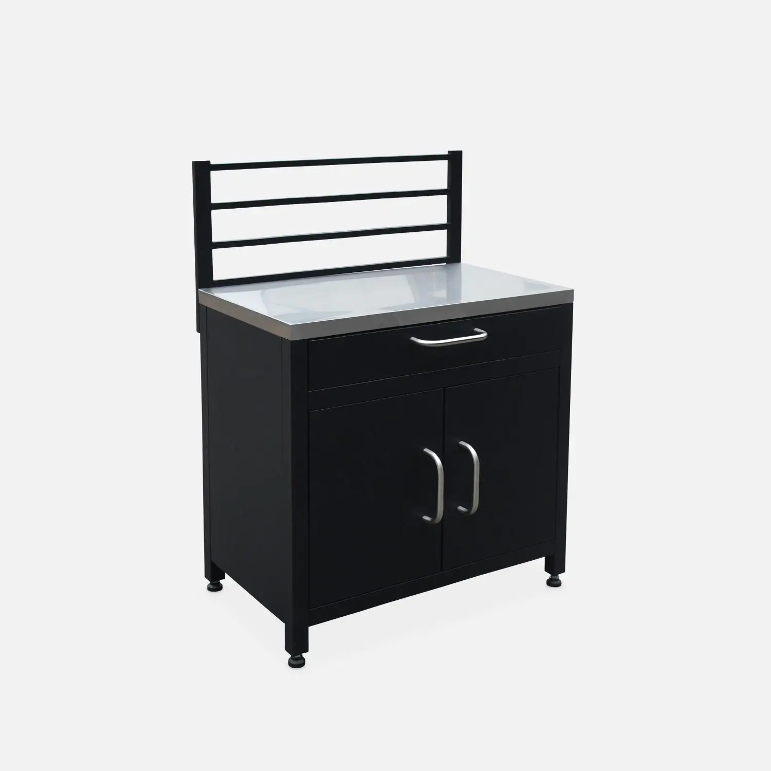 Module de cuisine extérieure acier 1 tiroir 2 portes + grille de suspension L80cm