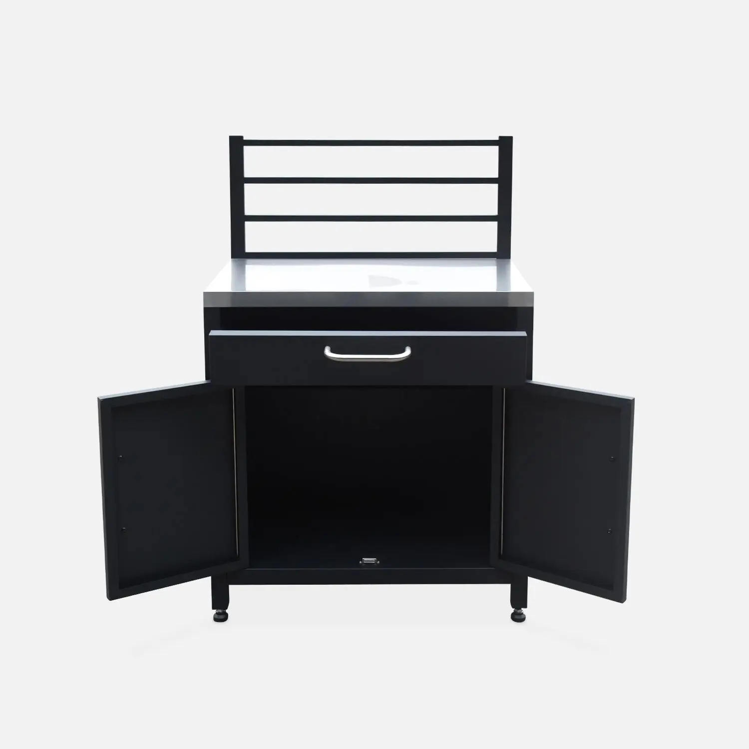 Module de cuisine extérieure acier 1 tiroir 2 portes + grille de suspension L80cm