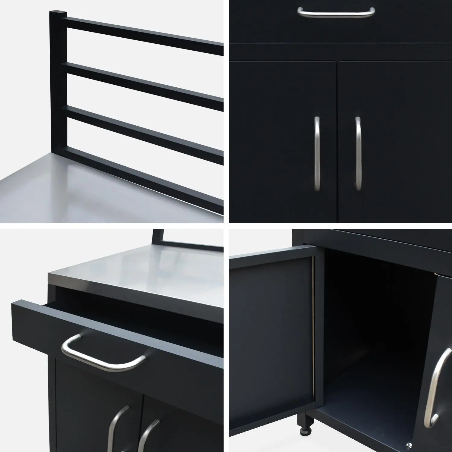 Module de cuisine extérieure acier 1 tiroir 2 portes + grille de suspension L80cm
