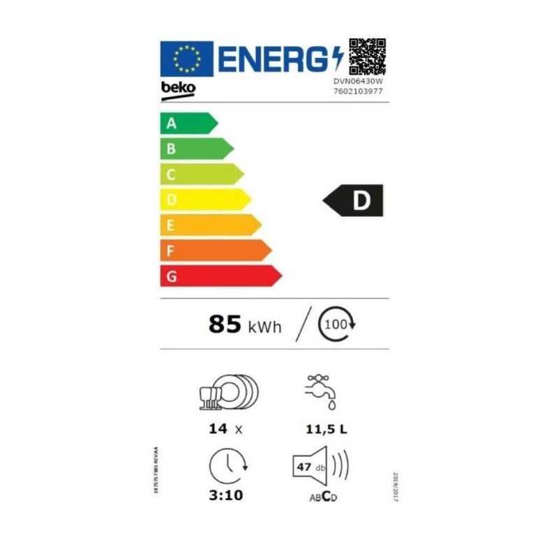 Lave-vaisselle pose libre BEKO DVN06430W - 14 couverts - L60cm - 47dB - Blanc