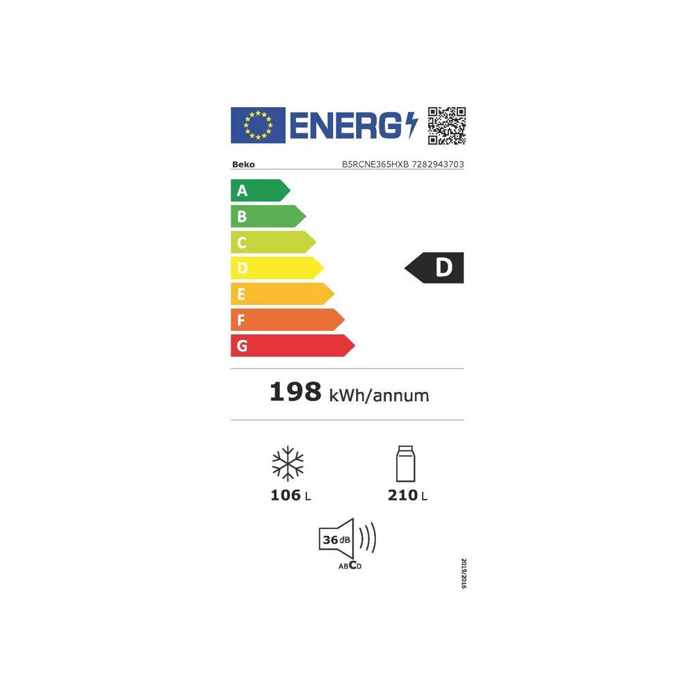 Réfrigérateur combiné - BEKO Série bPro500 - B5RCNE365HXB - 2 portes - 316 L - Classe D - 59,5 x 66,3 x 186,5 cm - Métal br