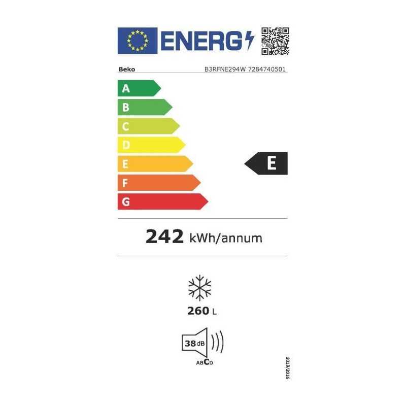 Congélateur armoire pose libre - BEKO - B3RFNE294W - Froid ventilé - E - 260 L - Autonomie : 11 h - 75,4 x 59,7 x 170,5 cm - B