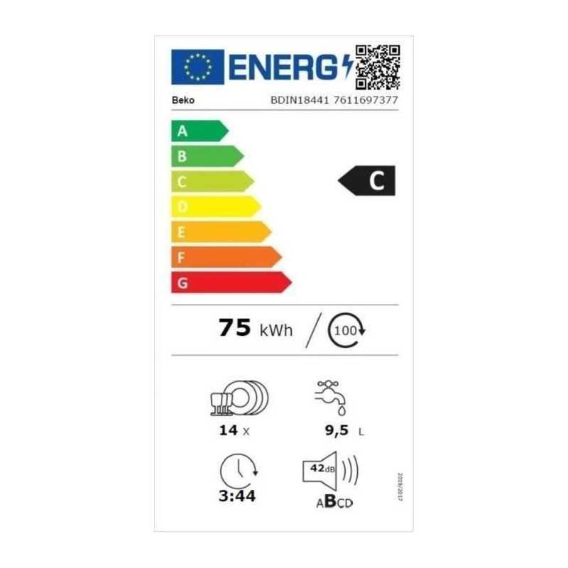 Lave-vaisselle tout intégrable BEKO BDIN18441 - 14 couverts - Induction - L60cm - 42dB - Ouverture automatique - Blanc