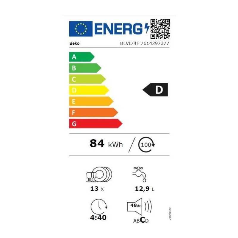 Lave-vaisselle tout intégrable - BEKO - BLVI74F - 13 couverts - 48 dB(A) - 60 cm - Blanc