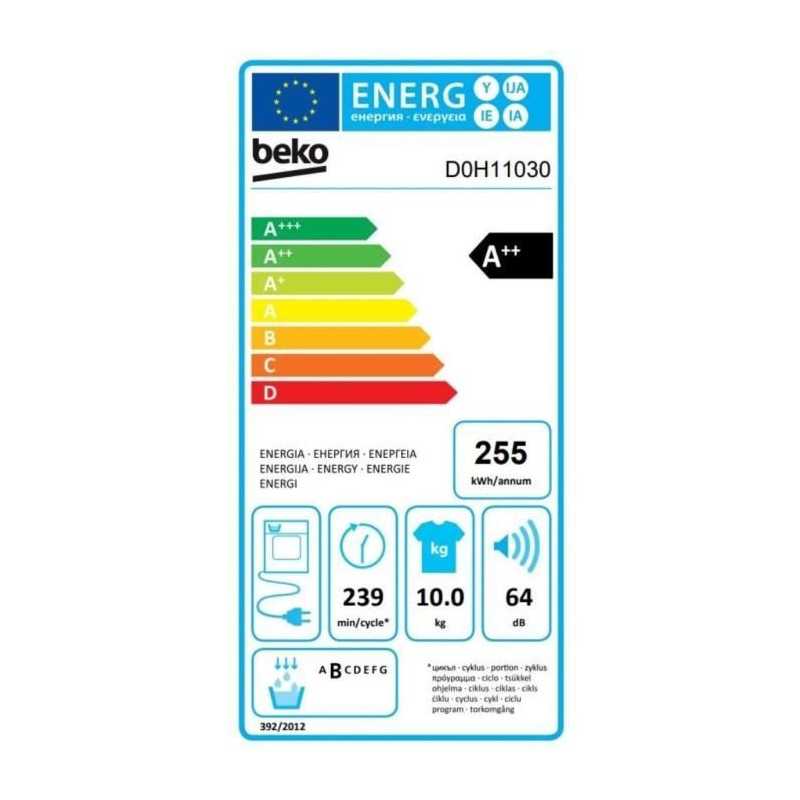 Seche-linge pompe a chaleur BEKO b300 Eco sense D0H11030 - 10 kg - L60cm - A++ - Blanc