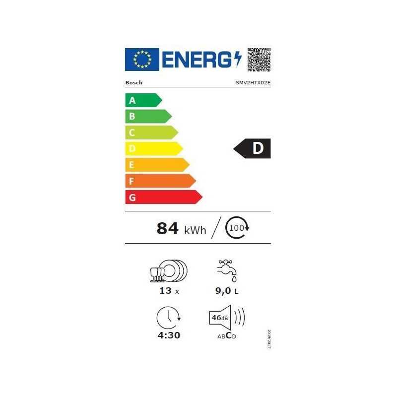 Lave-vaisselle tout intégrable - BOSCH SER2 - SMV2HTX02E - 13 couverts - EcoSilence Drive - 60 cm - 46 db - 5 programmes - Blan