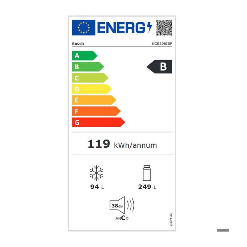 Réfrigérateur combiné - BOSCH - KGE398IBP - Classe B - 343 L - 201 x 60 x 65 cm - Acier brossé