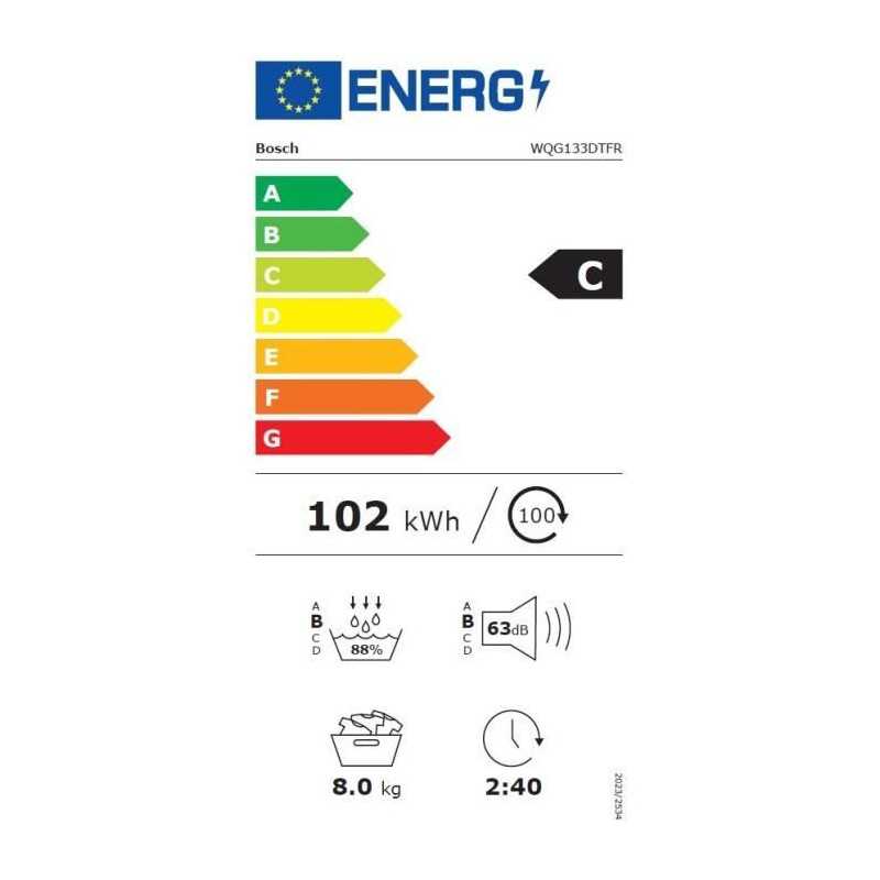 Seche-linge - Pompe a chaleur - BOSCH Série 6 - WQG133DTFR - 8 kg - Induction - 60 cm - Classe A++ - Blanc