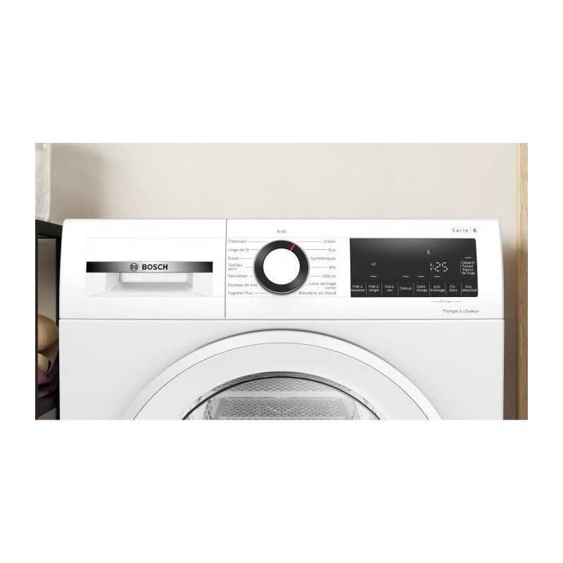 Seche-linge - Pompe a chaleur - BOSCH Série 6 - WQG133DTFR - 8 kg - Induction - 60 cm - Classe A++ - Blanc