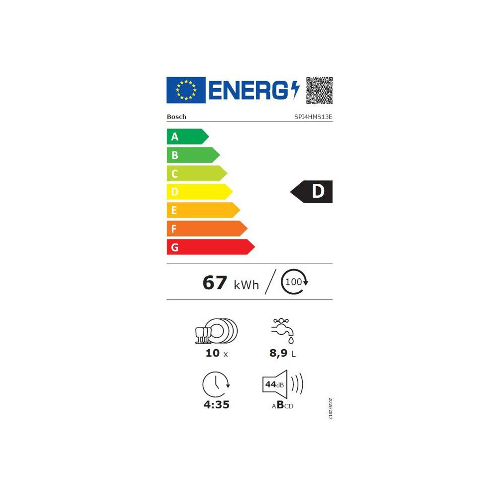 Lave-vaisselle semi-encastrable BOSCH SPI4HMS13E SER4 - 10 couverts - EcoSilence Drive - L45cm - 44 dB - tiroir a couverts