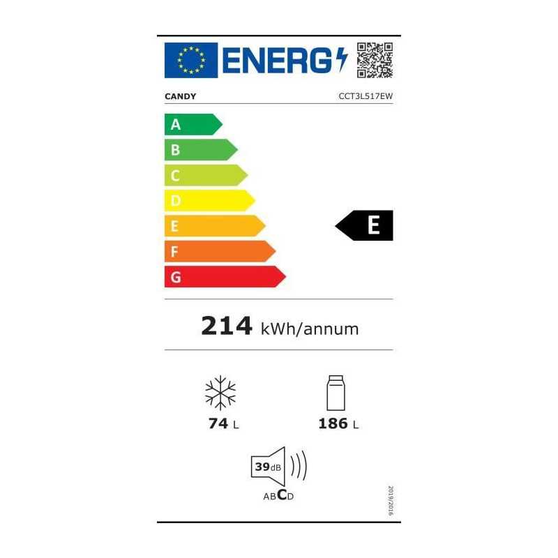 Réfrigérateur combiné - CANDY - CCT3L517EW - Classe E - 260 L - 39 dB - Blanc