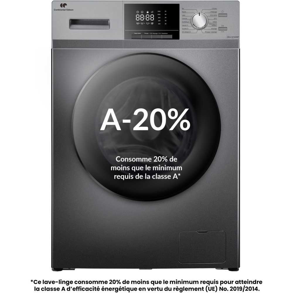 Lave-linge hublot - CONTINENTAL EDISON - CELL12140ISP - 12kg - Induction - 60 cm - 1400 trs/min - Silver