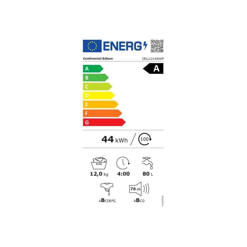 Lave-linge hublot - CONTINENTAL EDISON - CELL12140IWP - 12kg - Induction - 60 cm - 1400 trs/min - Blanc