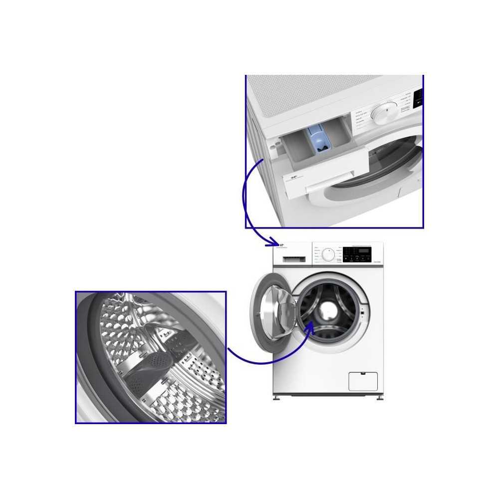 Lave-linge hublot - CONTINENTAL EDISON - CELL712IW3 - 7 kg - Induction - 60 cm - 1200 trs/min - Blanc